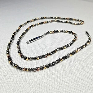 NIB - Retired Stella & Dot Zoe Lariat Necklace Gold Rose Gold Hematite Silver